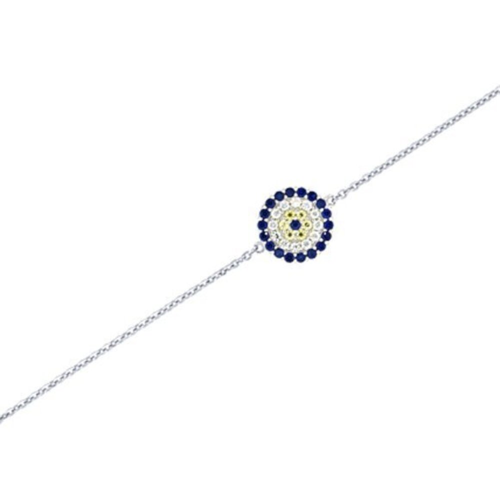 Sterling Silver CZ Round Evil Eye Bracelet